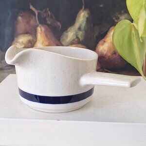 Vintage blue stripe white Gravy boat Sauce pan dish Scandia Stoneware Gres